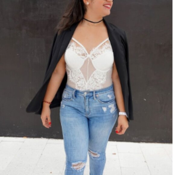 Victoria's Secret Floral Embroidered Lace Corset Bra Bodysuit Teddy‎ 34B - Picture 15 of 16